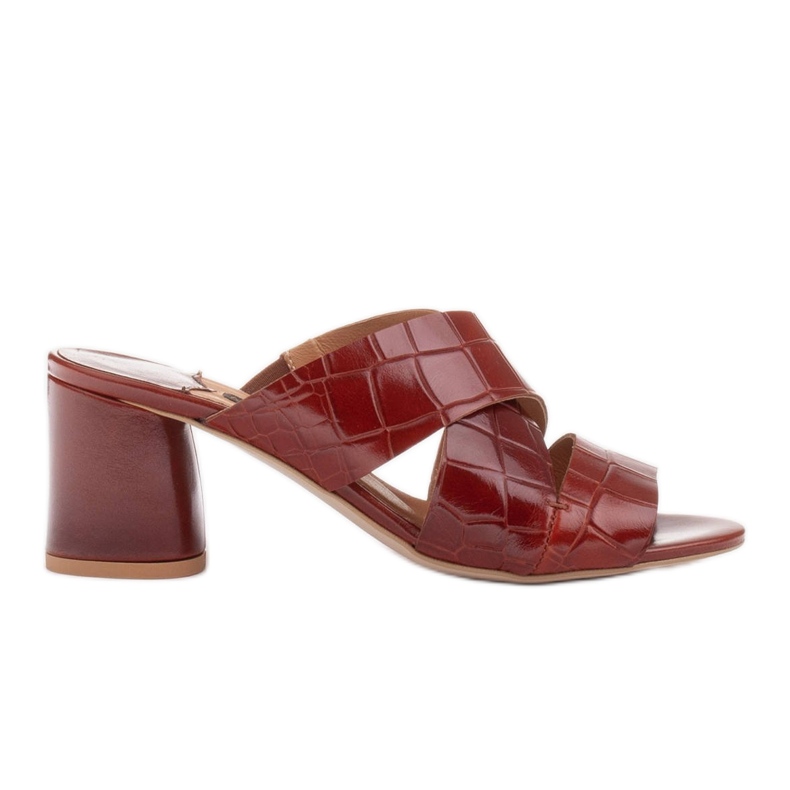 Marco Shoes Papuci de damă din piele cu dungi tăiate roșu