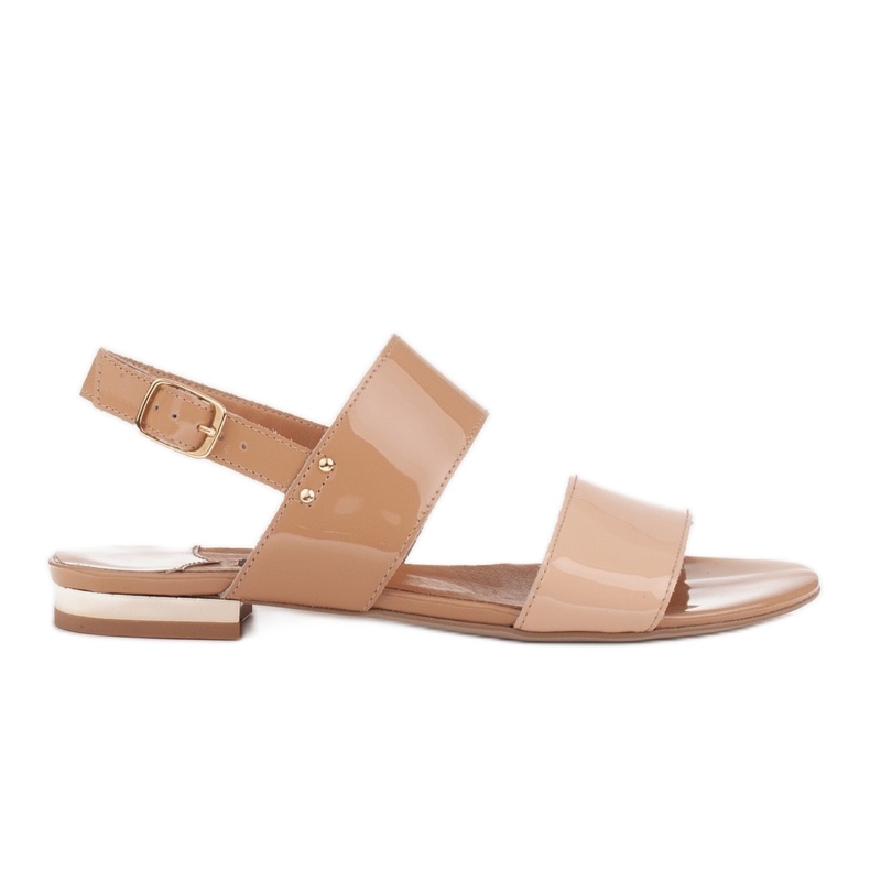 Marco Shoes Sandale plate cu lac și toc metalic bej