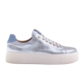 Marco Shoes Adidași de damă din piele naturală pe talpă groasă albastru Marco Shoes Adidași de damă din piele naturală pe talpă groasă albastru
