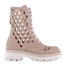 Marco Shoes Cizme din velur cu perforare bej Marco Shoes Cizme din velur cu perforare bej