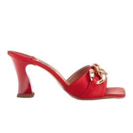 Marco Shoes Papuci de damă din satin roșu cu lanț decorativ roşu