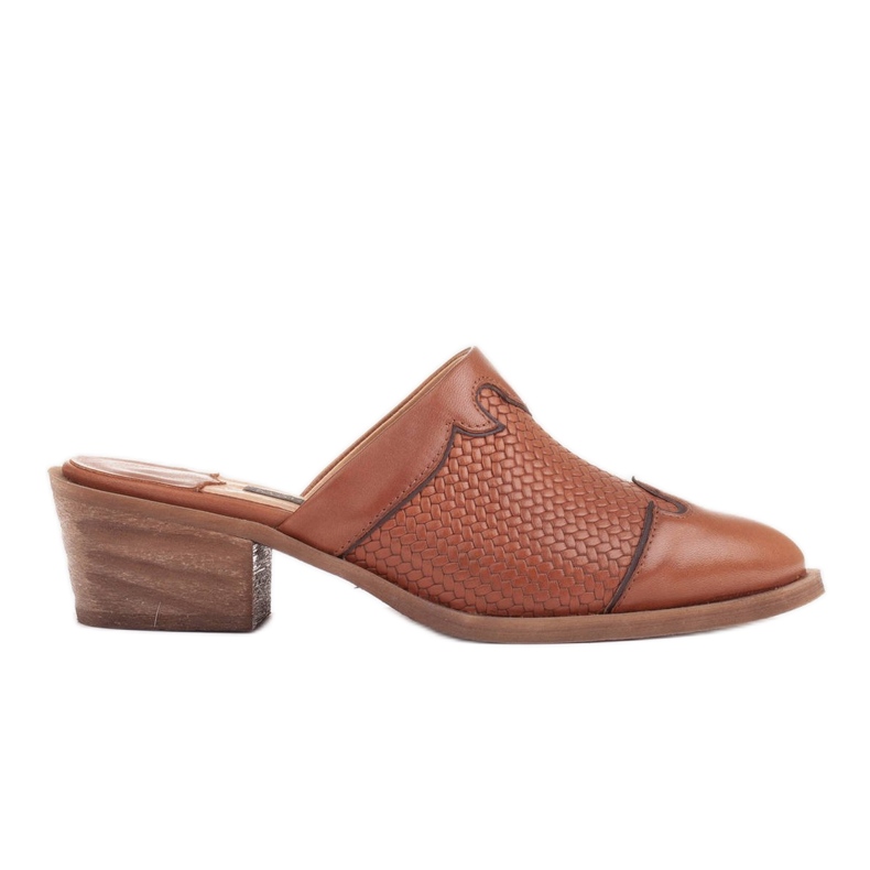 Marco Shoes Papuci de toc din piele pentru femei, cu caneluri maro