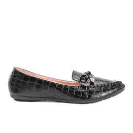 Mocasini negri în modelul de piele de crocodil Miriam negru Mocasini negri în modelul de piele de crocodil Miriam negru