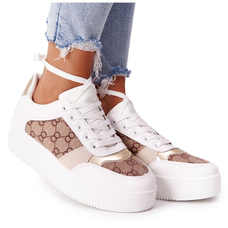 Încălțăminte sport Adidași pe platformă albă și aurie Allisone de aur