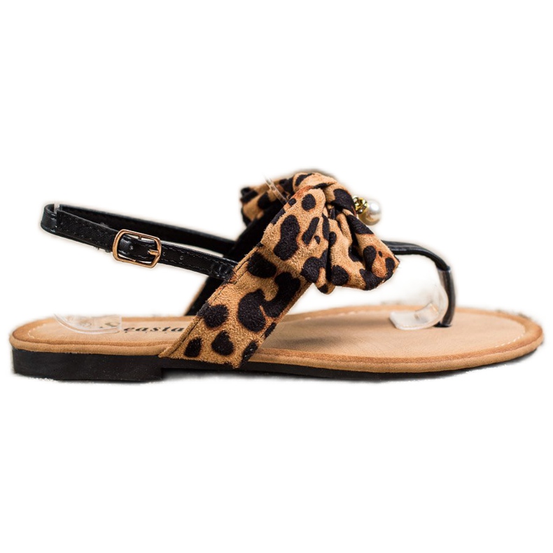 Seastar Sandale elegante cu arc maro negru