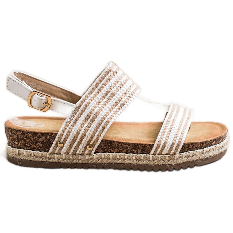 SHELOVET Sandale confortabile cu cataramă alb maro