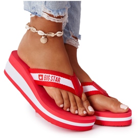 Flip-flops de dama pe pană Big Star HH274A095 Roșu alb