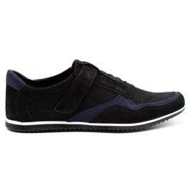 Polbut Pantofi casual din piele pentru bărbați 2102/2 negru cu bleumarin albastru marin