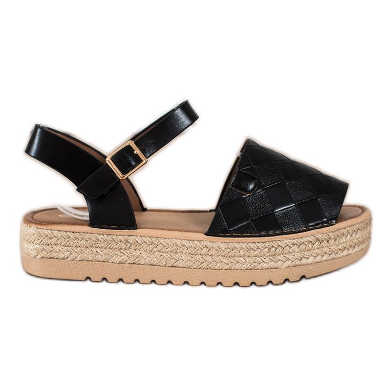 SHELOVET Sandale Espadrile Cu Piele Eco negru