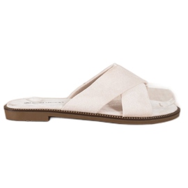 Ideal Shoes Papuci eleganti din piele intoarsa bej Ideal Shoes Papuci eleganti din piele intoarsa bej