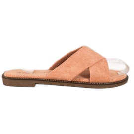 Ideal Shoes Papuci eleganti din piele intoarsa portocale Ideal Shoes Papuci eleganti din piele intoarsa portocale