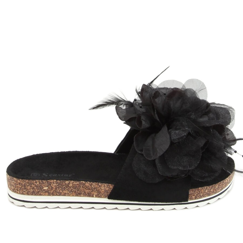 Papuci de plută negri cu flori CK113P Negru
