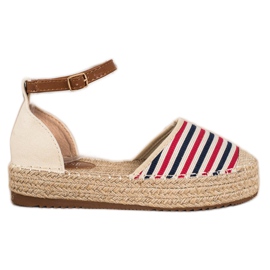 Clowse Espadrile cu dungi cu cataramă bej roșu multicolor Clowse Espadrile cu dungi cu cataramă bej roșu multicolor
