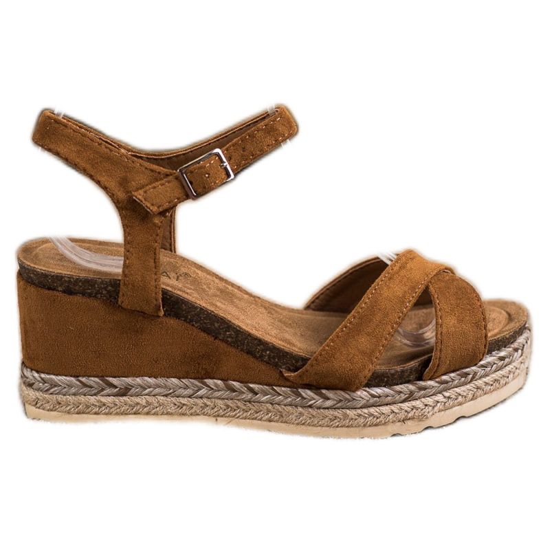 SHELOVET Sandale cu pană cu piele de căprioară maro