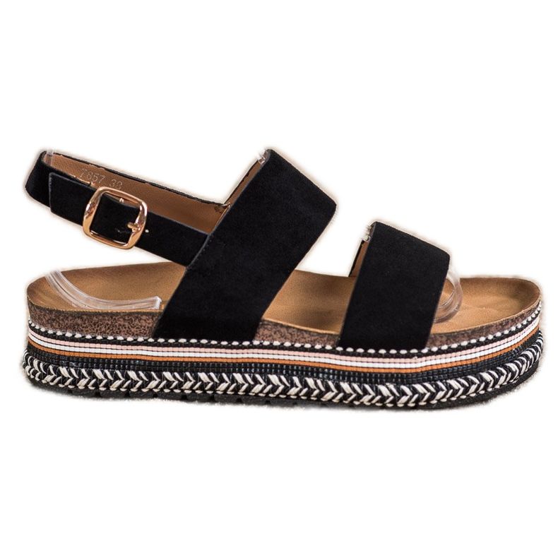 Ideal Shoes Sandale din piele de căprioară pe platformă negru