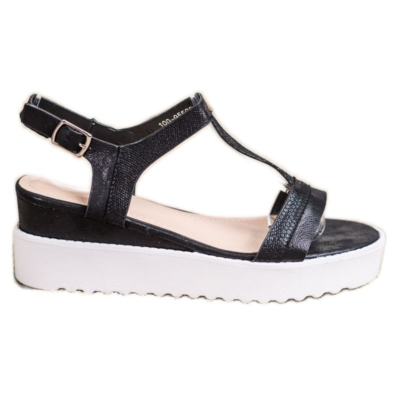 Bestelle Sandale strălucitoare cu pană negru