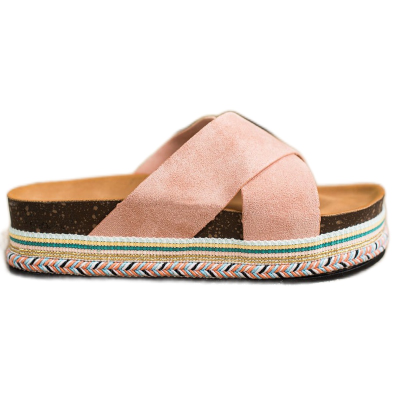 SHELOVET Papuci din piele de căprioară roz