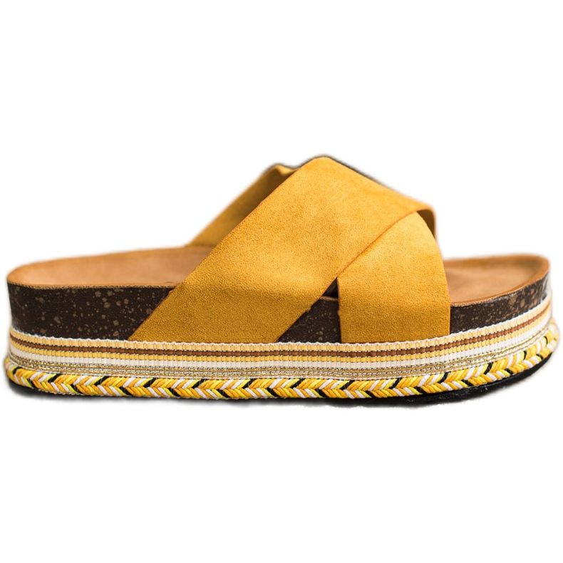 SHELOVET Papuci din piele de muștar galben