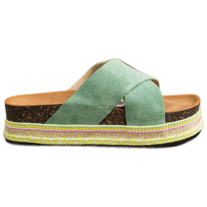 SHELOVET Papuci verzi cu piele de căprioară verde