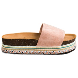 SHELOVET Papuci confortabili din piele intoarsa roz