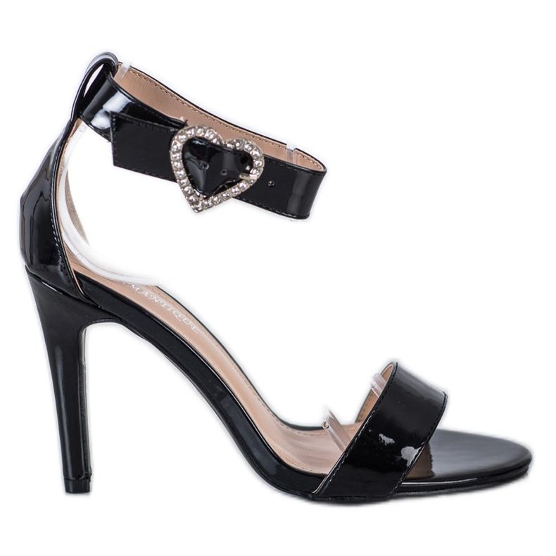 Diamantique Sandale pe toc înalt cu podoabe negru