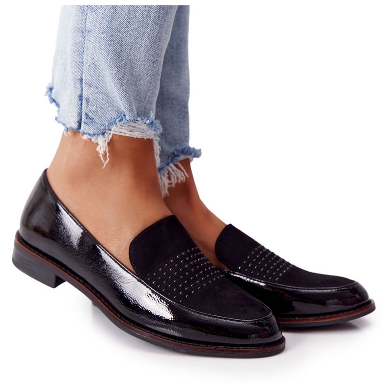 Mocasini lăcuți pentru femei Sergio Leone PB254 Negru