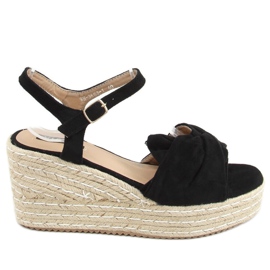 Sandale negre espadrile pe pene WH-3K63 Negru