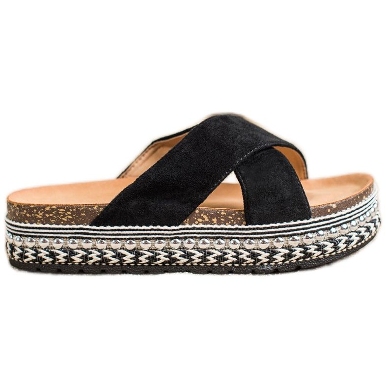 Queen Vivi Papuci negri pe platforma decorativă negru