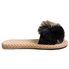 Bestelle Papuci Cu Pompon negru Bestelle Papuci Cu Pompon negru