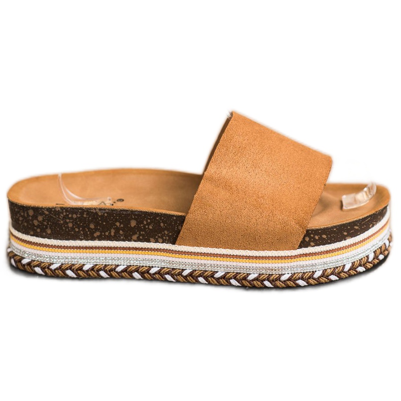 SHELOVET Papuci confortabili din piele intoarsa maro