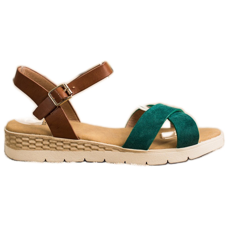SHELOVET Sandale casual cu cataramă maro verde