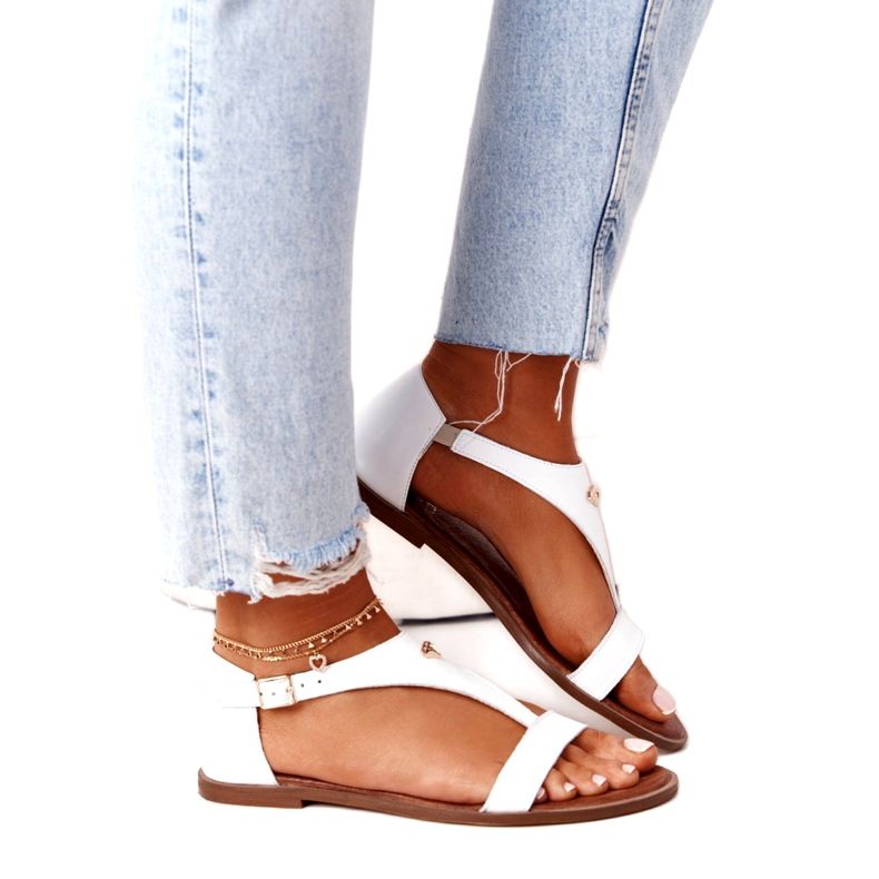 Sandale din piele pentru femei Nicole 2648 White Metallic alb