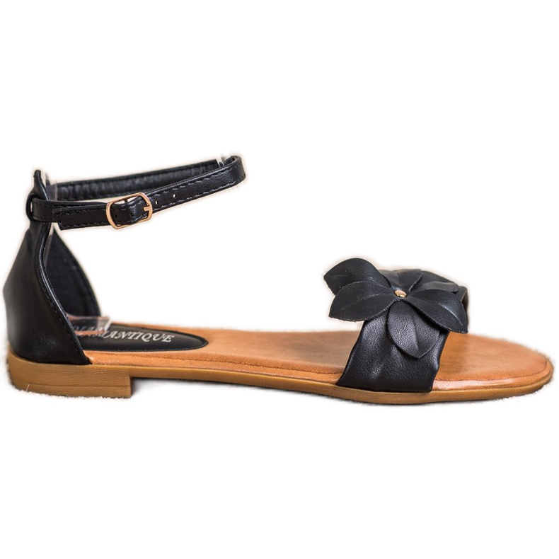 Diamantique Sandale Negre Cu Floare negru