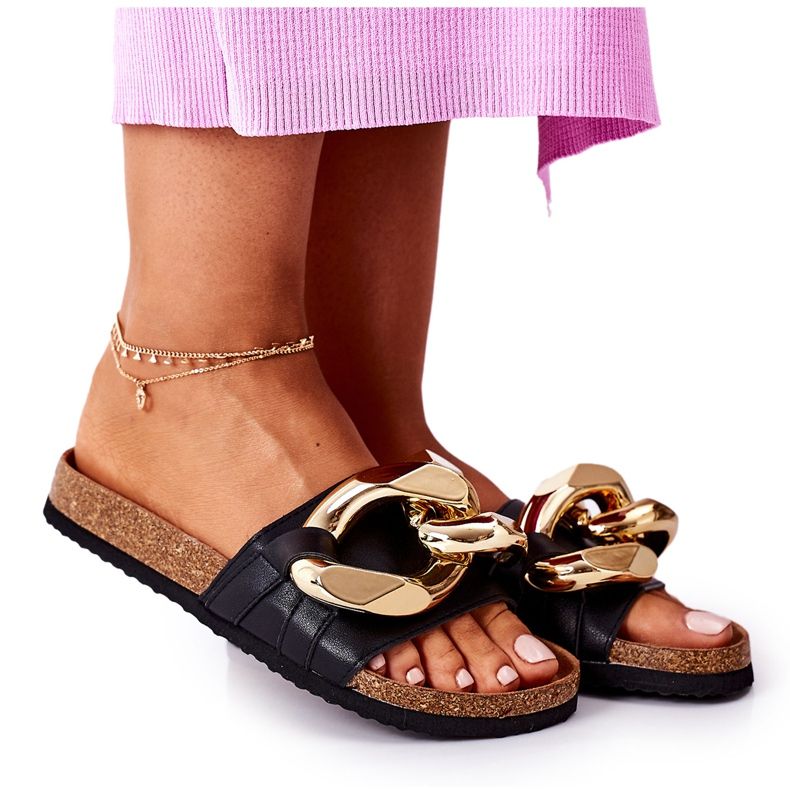 S.Barski Papuci Pe Plută Cu Lanț S. Barski SB002 Negru