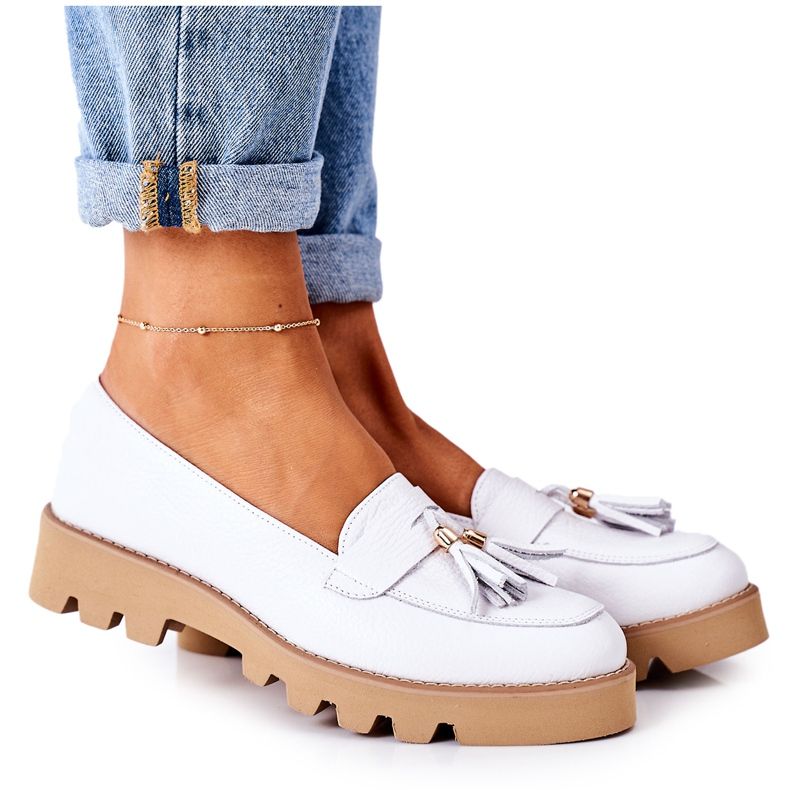 Mocasini din piele Lewski Shoes 3053 Alb