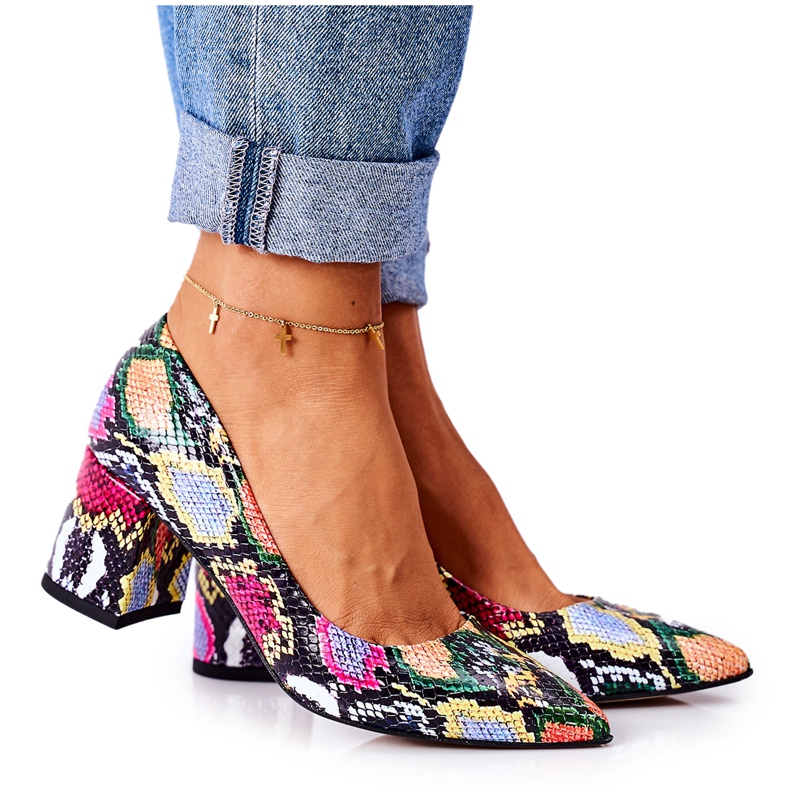 Lewski Shoes Pompe din piele cu model de piele de șarpe Pantofi Lewski 2801 Colorate multicolor