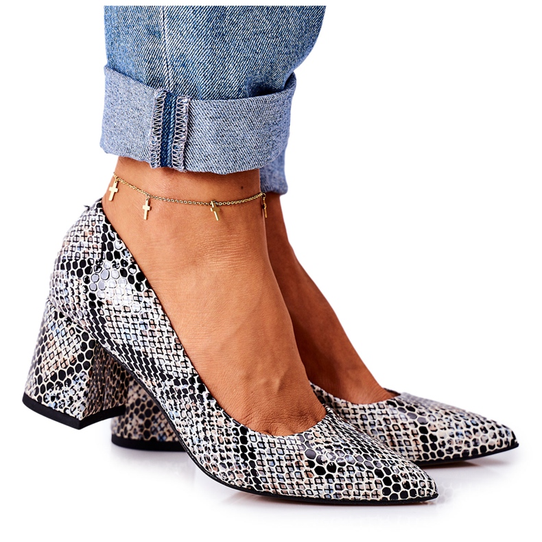 Lewski Shoes Pompe din piele cu model animal Pantofi Lewski 2801 Negru-Albastru