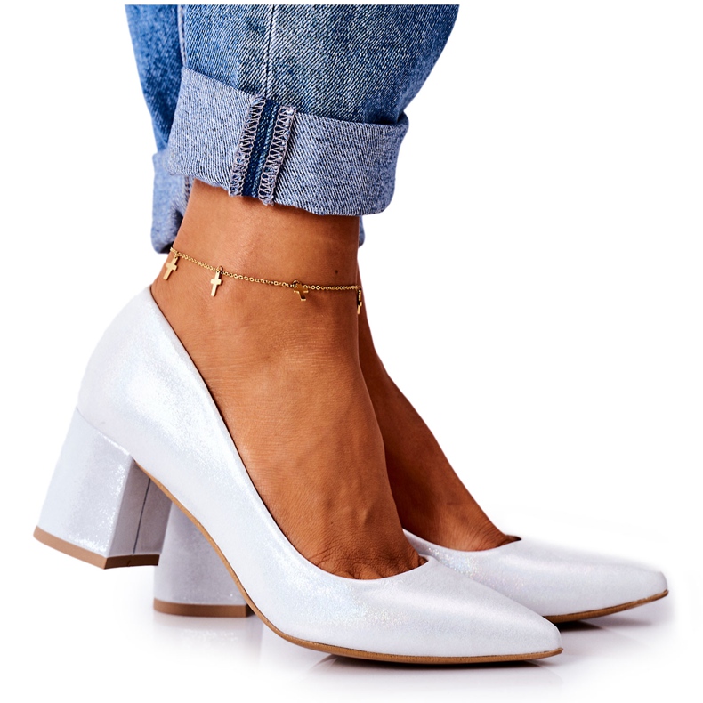 Lewski Shoes Pompe din satin cu model animal Pantofi Lewski 2801 Argintiu