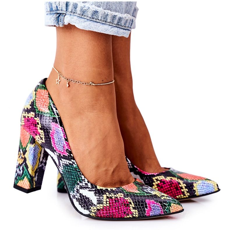 Lewski Shoes Pompe din piele cu model de piele de șarpe Pantofi Lewski 2453 Colorate multicolor