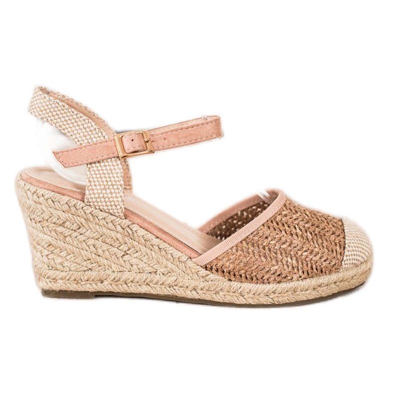 Sweet Shoes Espadrile ajurate pe pană bej maro roz