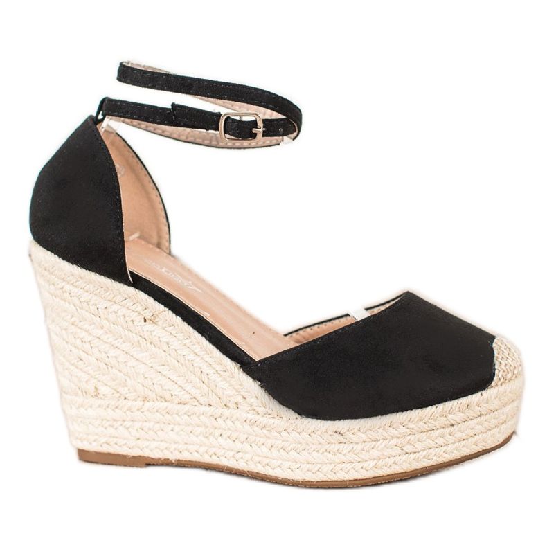 Queentina Espadrile elegante pe o pană înaltă negru
