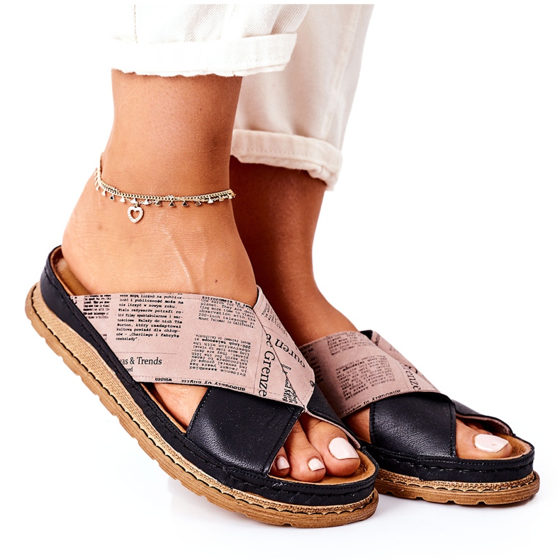 Maciejka 04986-01 Papuci din piele profilată negru-maro