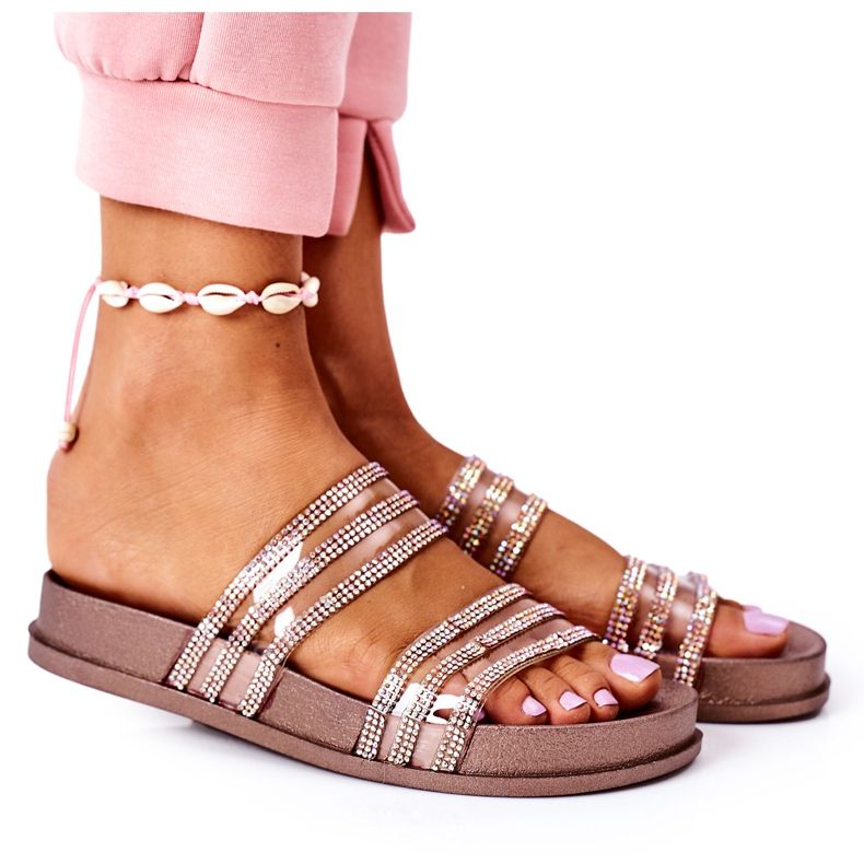 PS1 Papuci de cauciuc cu zirconiu cubic de aur roz Dor de tine