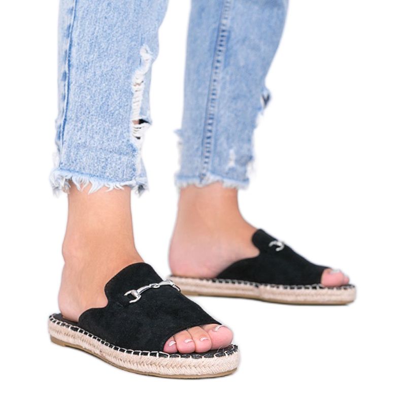 Papuci negri cu cataramă Roseau negru