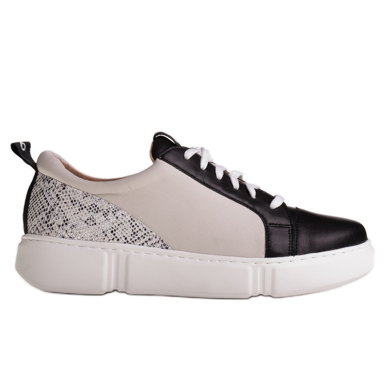 Marco Shoes Adidași negri din piele ușoară cu inserție bej negru