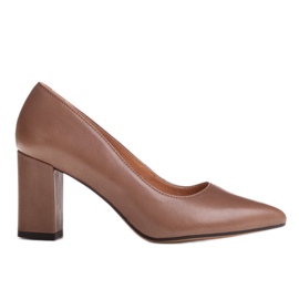Marco Shoes Pompe din piele maro cu toc înfășurat bej Marco Shoes Pompe din piele maro cu toc înfășurat bej