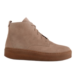 Marco Shoes Cizme cu cordon jos din piele moale bej Marco Shoes Cizme cu cordon jos din piele moale bej