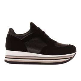 Marco Shoes Adidași ușori pe talpă groasă din piele naturală negru Marco Shoes Adidași ușori pe talpă groasă din piele naturală negru