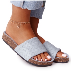 MSMG Papuci albastru din piele Catalina pe talpa de plută MSMG Papuci albastru din piele Catalina pe talpa de plută