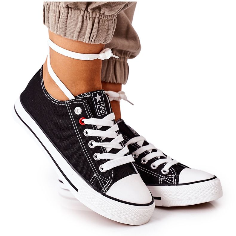 NEWS Adidași clasici negri pentru femei, cu talpă albă Ecoma negru